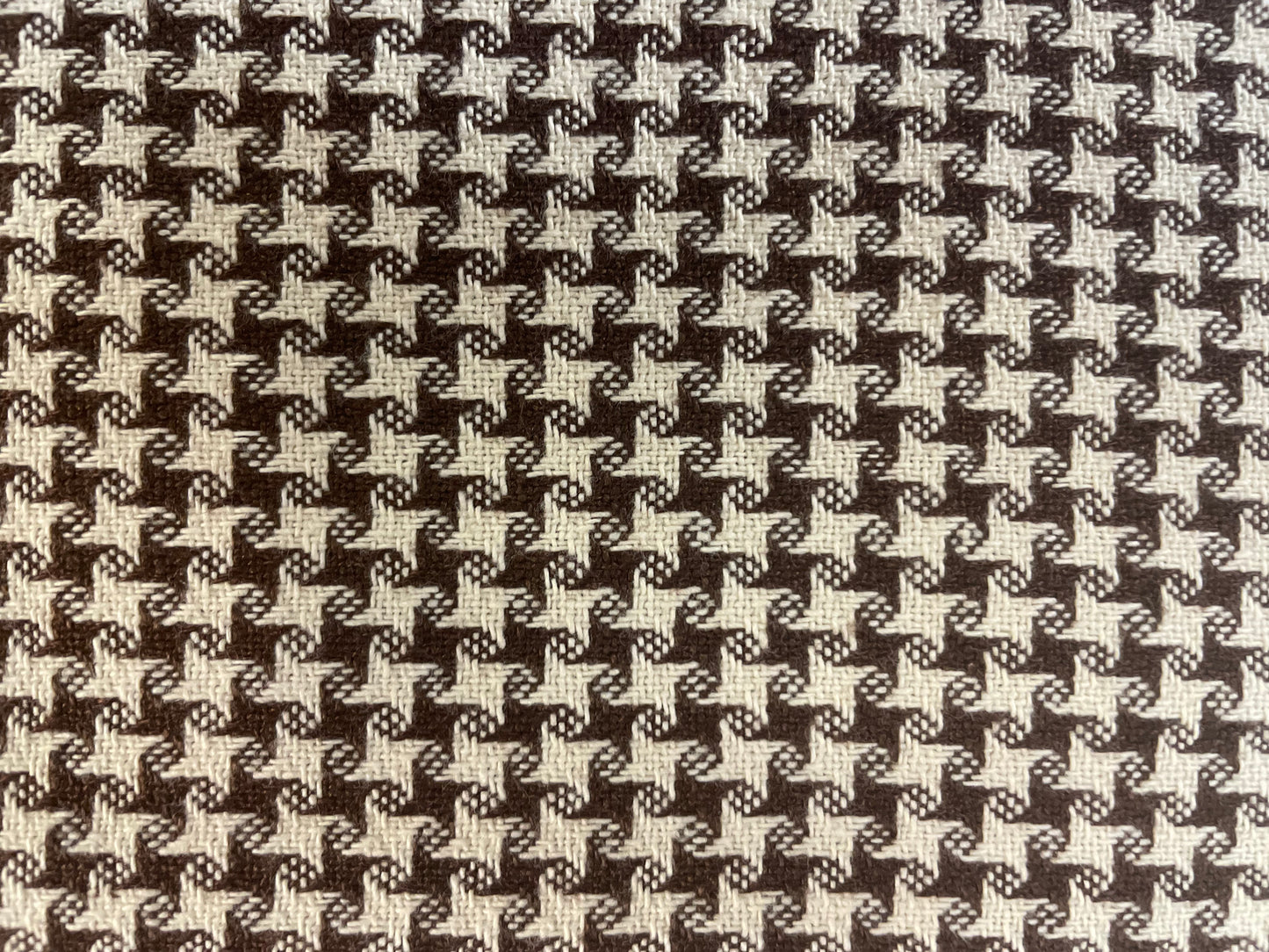 Italian Textured Houndstooth Print Cotton - White and Coffee Brown