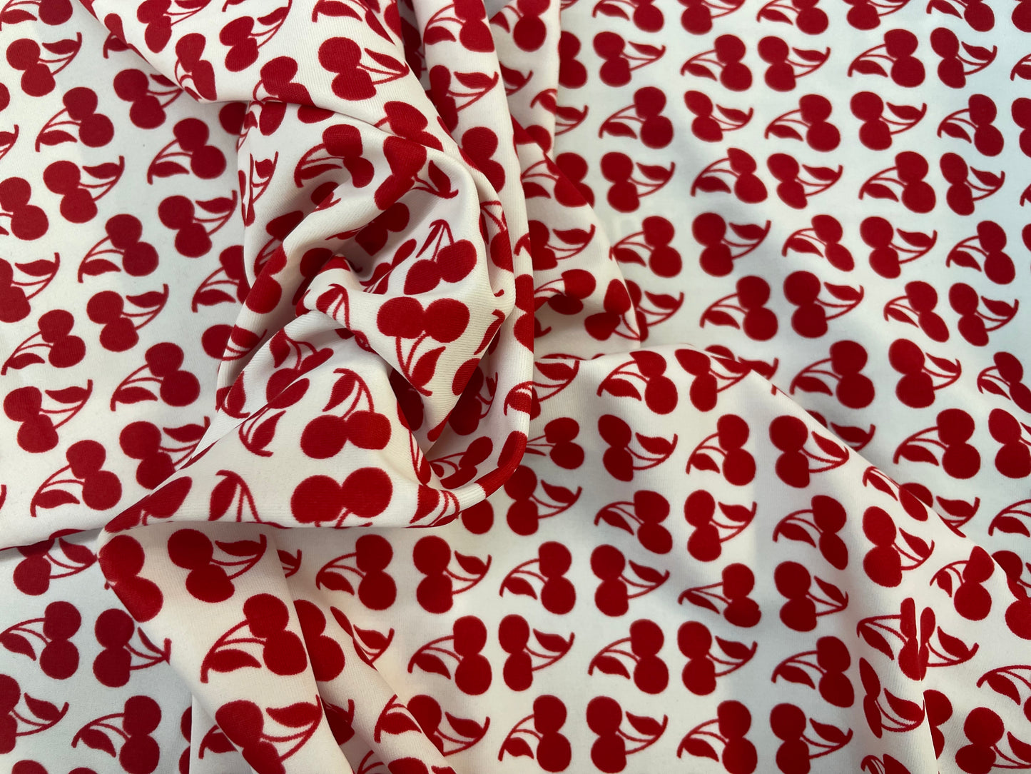 Cherries Print Poly Lycra - White & Red