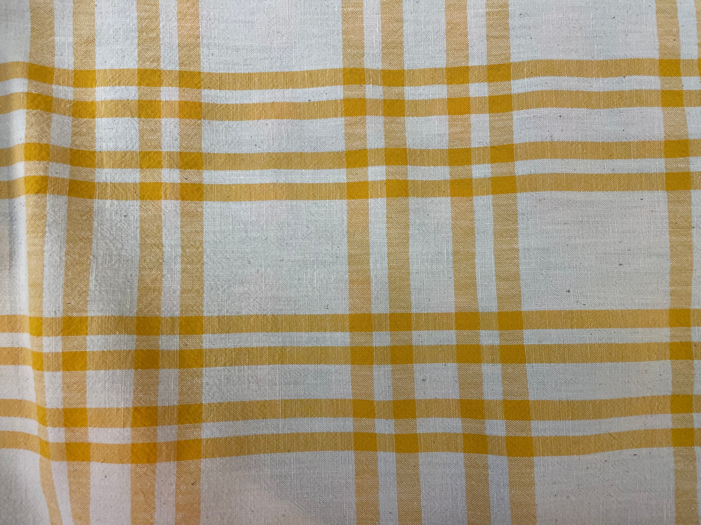 Italian Textured Cotton Plaid - Natural White & Light Orange