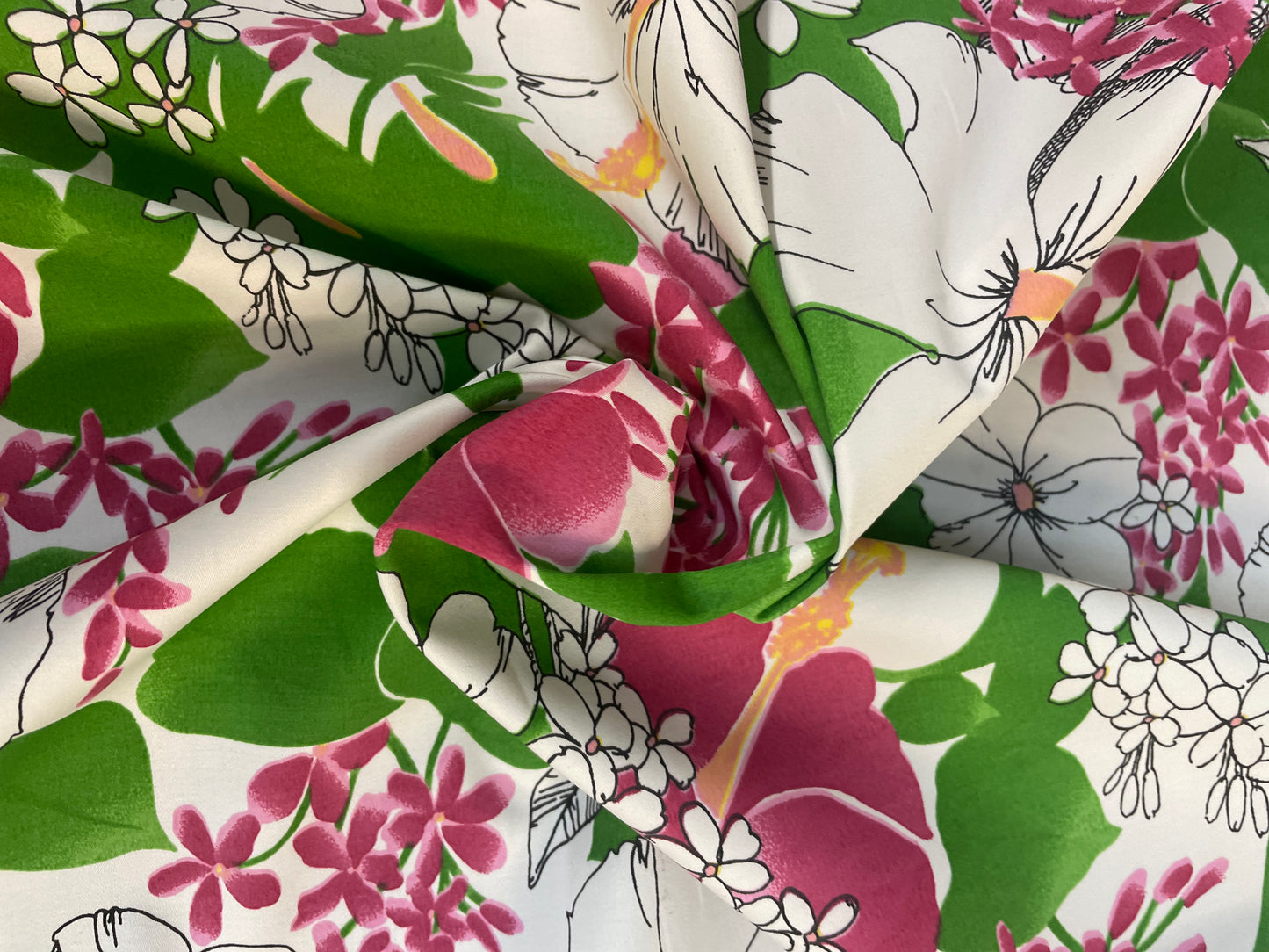 Italian Floral Orchids Cotton Satin