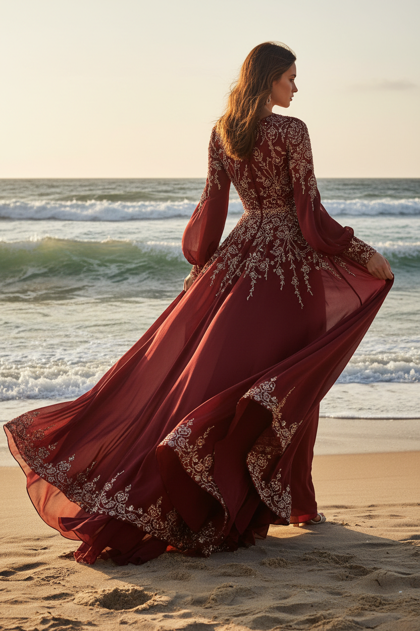 Silk Chiffon Wide- Wine ( Brick Red )