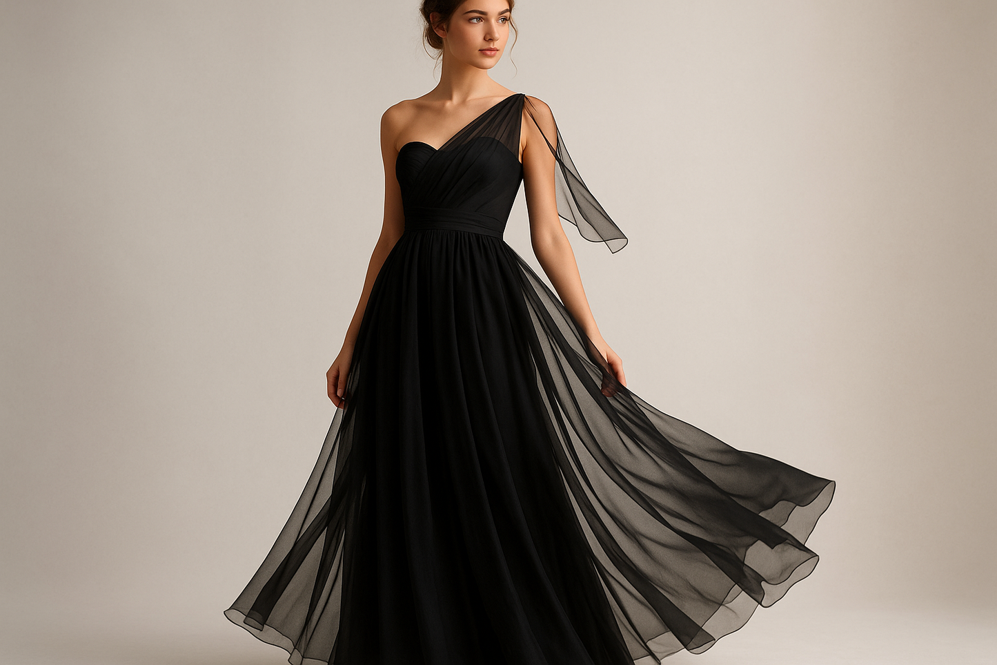 lovely evening dress in black chiffon for young