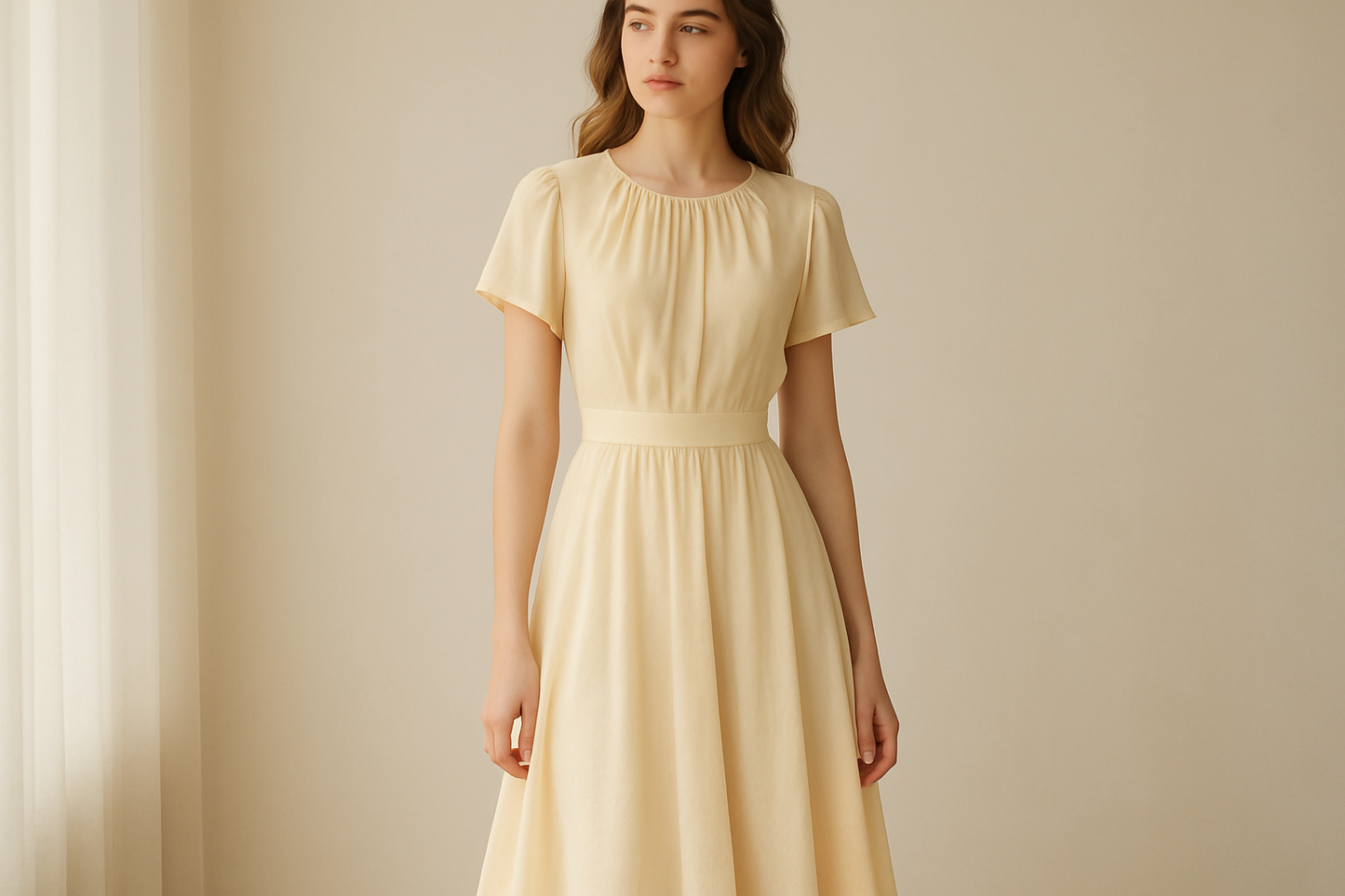 silk georgette day time dress in butter cream color for young