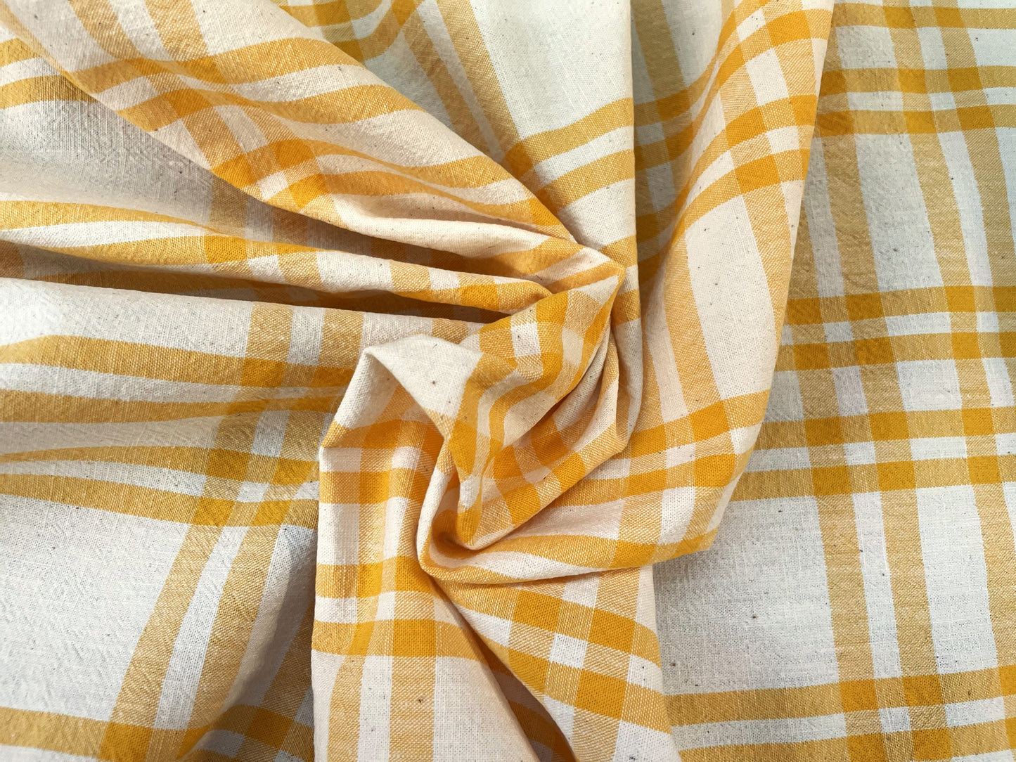Italian Textured Cotton Plaid - Natural White & Light Orange