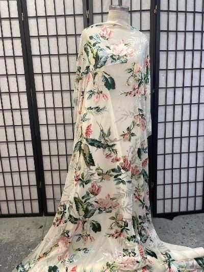 Floral Print Burnout Chiffon- White / Green / Pink