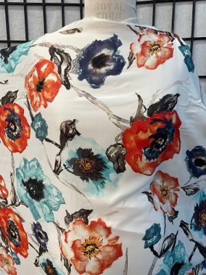 Wide Italian Watercolor Floral Print Silk Georgette