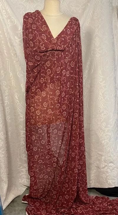 Print Poly Georgette- Burgundy / Beige