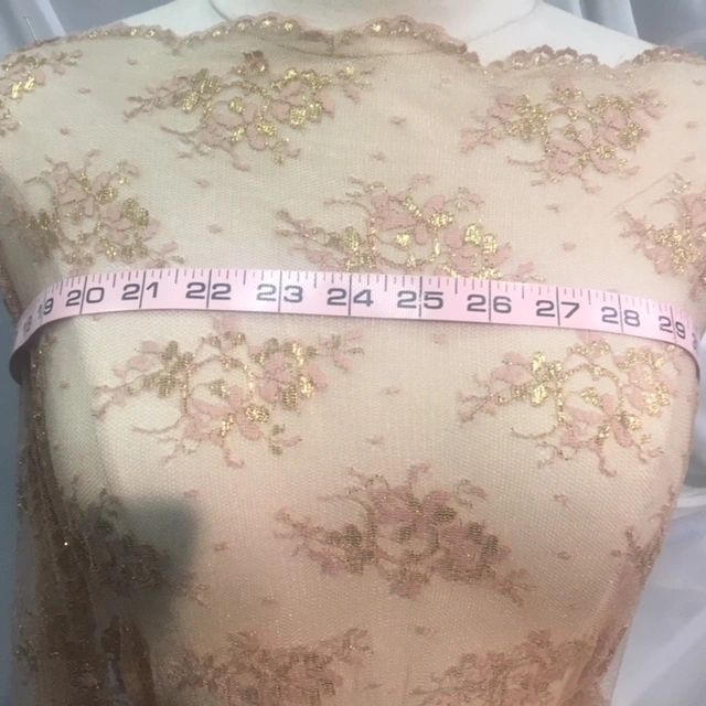Stretch Embrodered Mesh- Metalic Flower Tan/ Peach