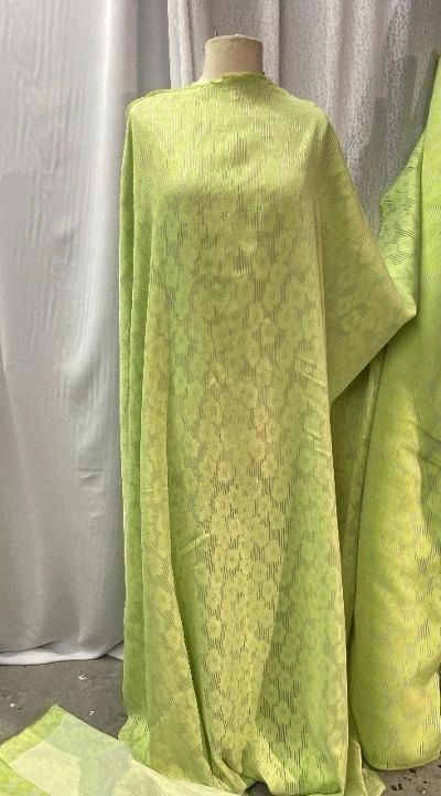 Neon Lime Green Floral Textured Poly Jacquard