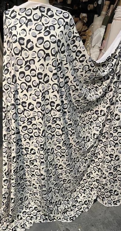 Spandex Print - Ivory / Black/Blue