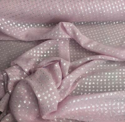 Silk chiffon- Pink / Silver Polka Dot