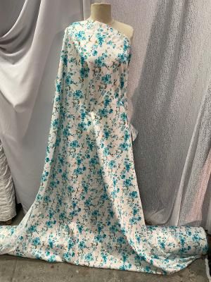 Cotton Floral Print- White/Turquoise/Brown