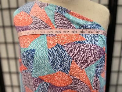 Blue Purple & Orange Geometric Patterned Print Spandex