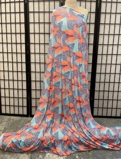 Blue Purple & Orange Geometric Patterned Print Spandex