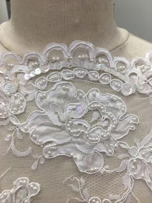 Bridal Beaed Floral Embroidery on Mesh- Off White