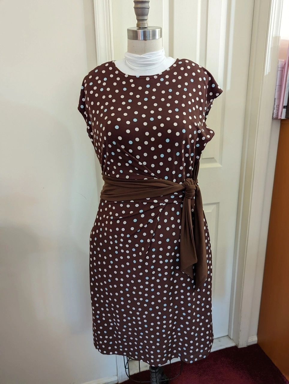 Brown, Ivory & Blue Polka Dot Print ITY