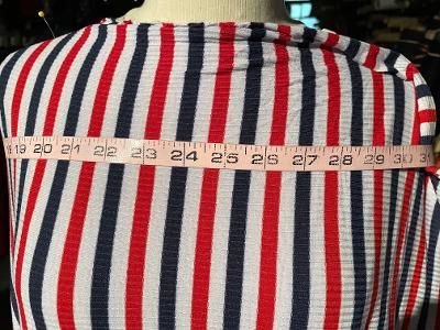 Stripe Ribbed Poly/Rayon Knit- Navy/Red/Off White