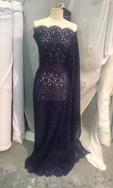 Small Floral Corded Lace- Navy Insignia Blue