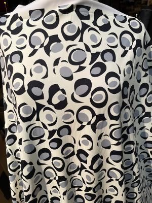 Spandex Print - Ivory / Black/Blue