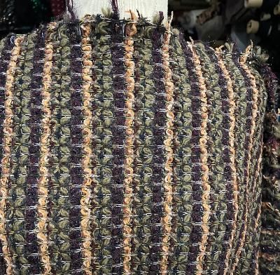 Designer Knitted Wool Blend Boucle : Green / Wine / Brown
