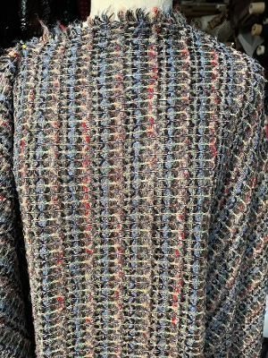 Designer Knitted Wool Blend Boucle - Blue / Red / Green