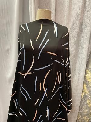 Italian Rayon Satin Print - Black, Pastel Blue, White