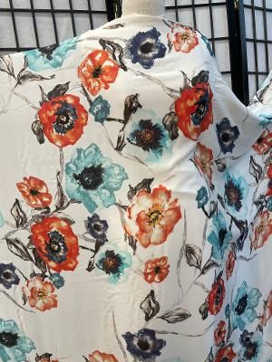 Wide Italian Watercolor Floral Print Silk Georgette