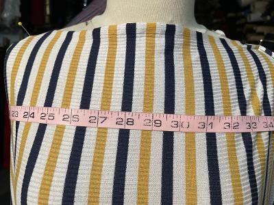 Stripe Ribbed Poly/Rayon Knit- Navy/Mustard/Off White