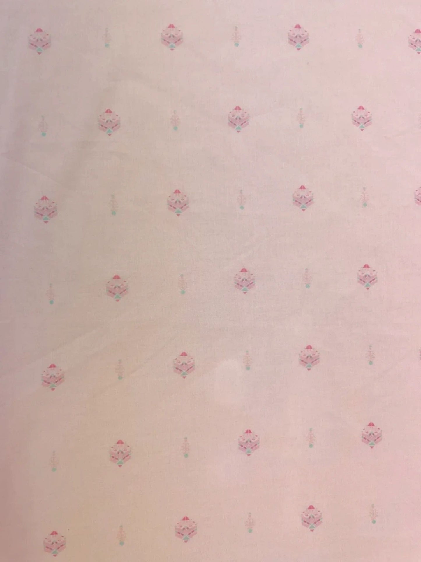 Pink & Blue Decal Printed Cotton Voile
