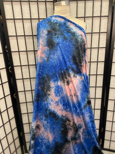 Blue Pink & Black Tie Dye Poly Jersey