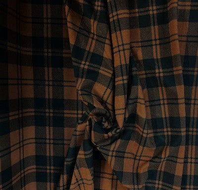 Brown & Black Plaid Print Poly Jersey