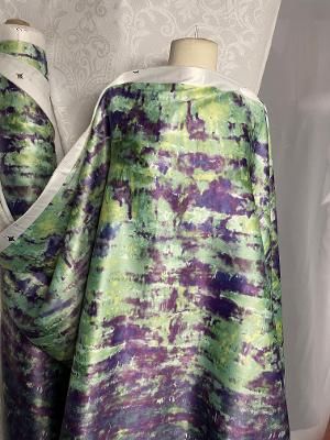 Fancy Print Stretch Poly Satin - Purple / Green / Black