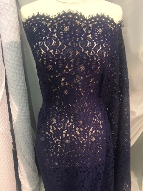 Small Floral Corded Lace- Navy Insignia Blue