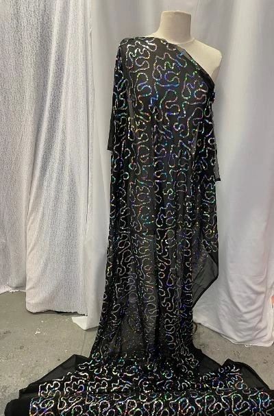 Sequins Poly Georgette- Black/ Silver
