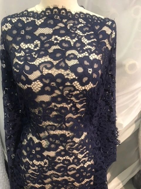 Floral Corded Lace - Navy Mood Indigo