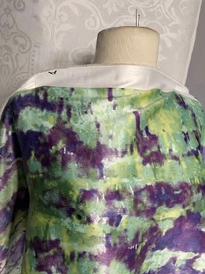 Fancy Print Stretch Poly Satin - Purple / Green / Black