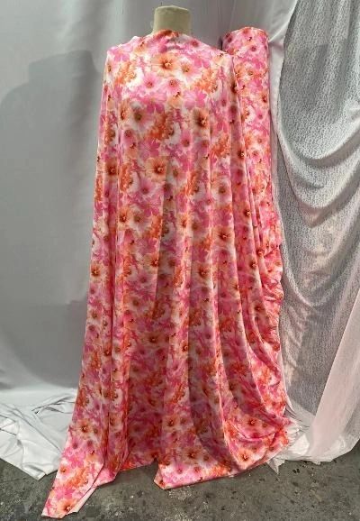 Spandex Jersey Pink & Orange Blossom Print