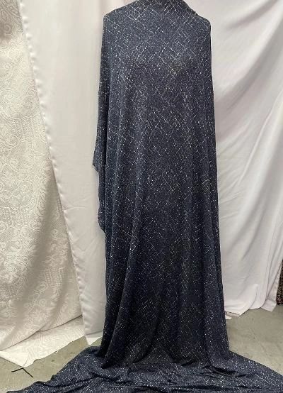 Textured Rayon Jersey Geometric - Navy / Gray / Off White