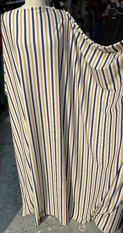 Stripe Ribbed Poly/Rayon Knit- Navy/Mustard/Off White