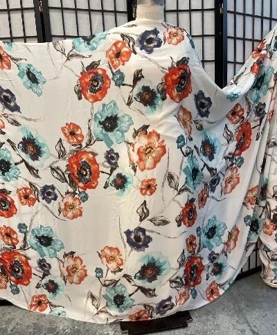 Wide Italian Watercolor Floral Print Silk Georgette