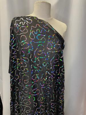 Sequins Poly Georgette- Black/ Silver