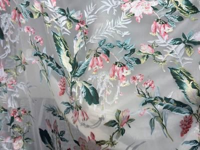Floral Print Burnout Chiffon- White / Green / Pink