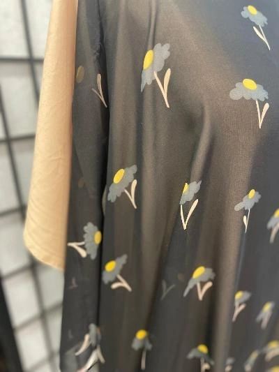 Cheeky Flower Border Printed Charcoal Silk Georgette