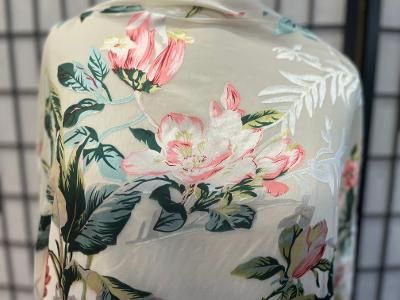 Floral Print Burnout Chiffon- White / Green / Pink