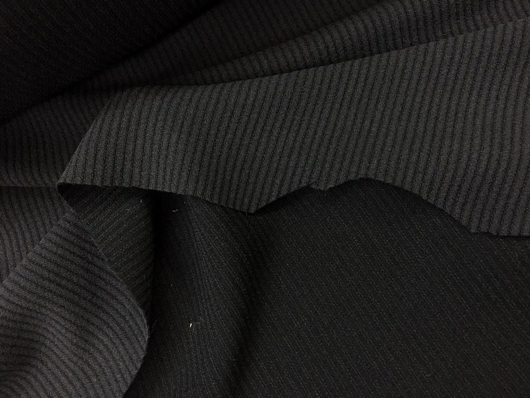 Pinstripe Textured Poly rayon- Charcoal/Black