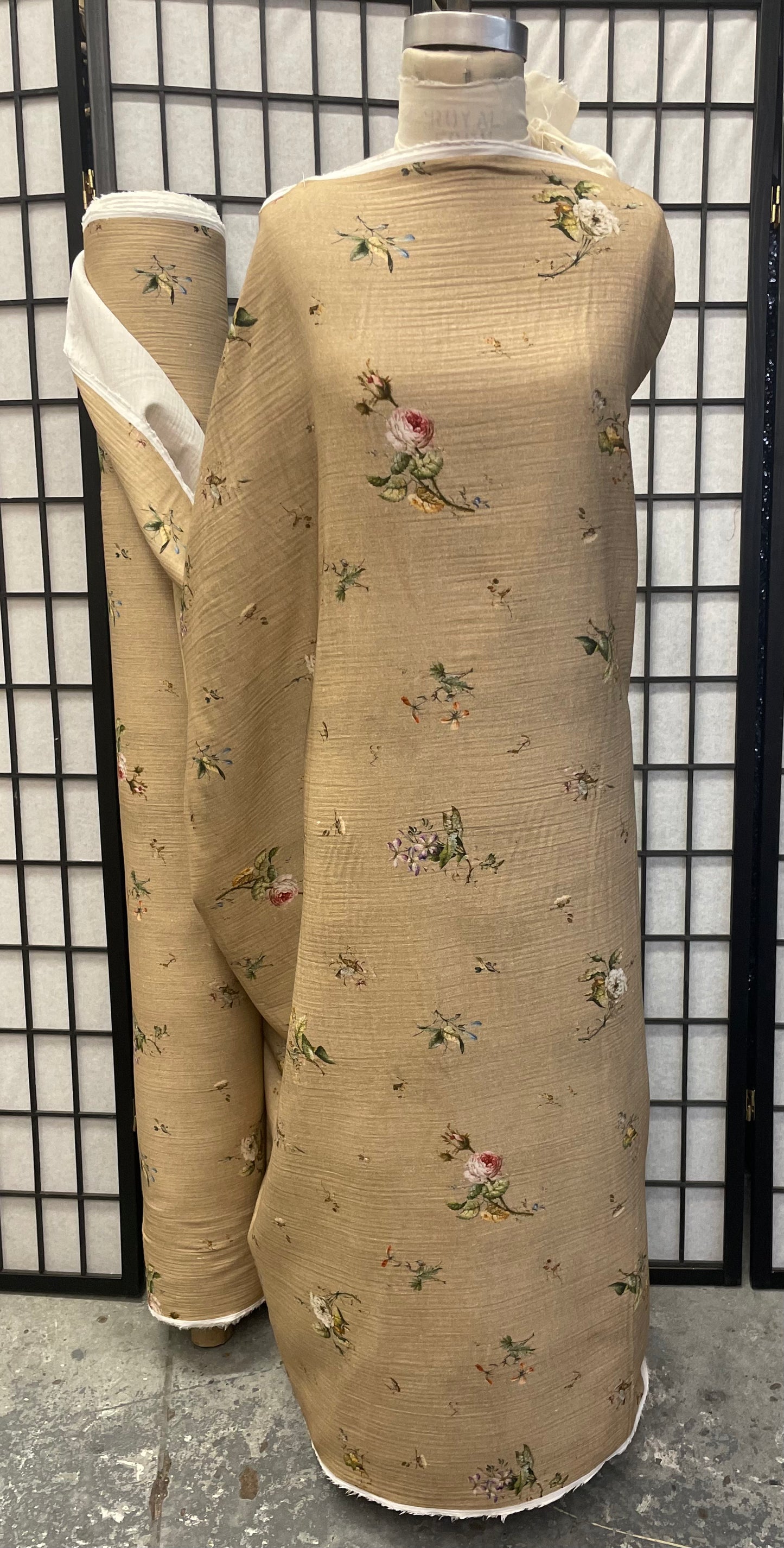 Italian Floral Print Double Layered Cotton - Khaki / Pink / Yellow / Cream