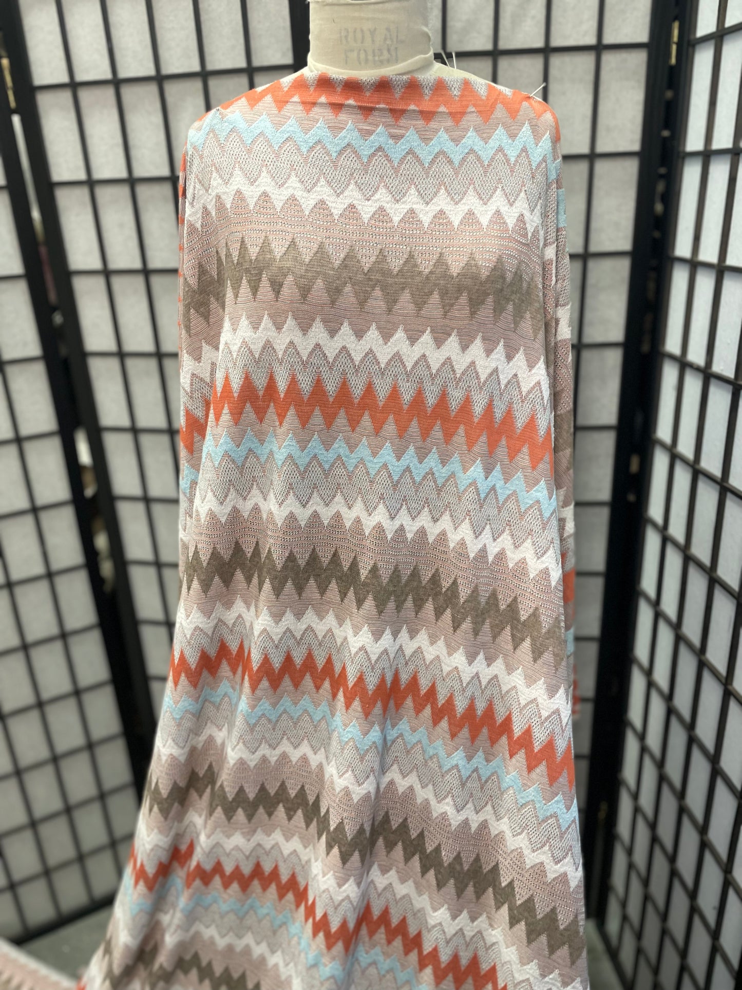 Chevron Poly Sweater Knit - Coral, Tan, Blue, White, Brown