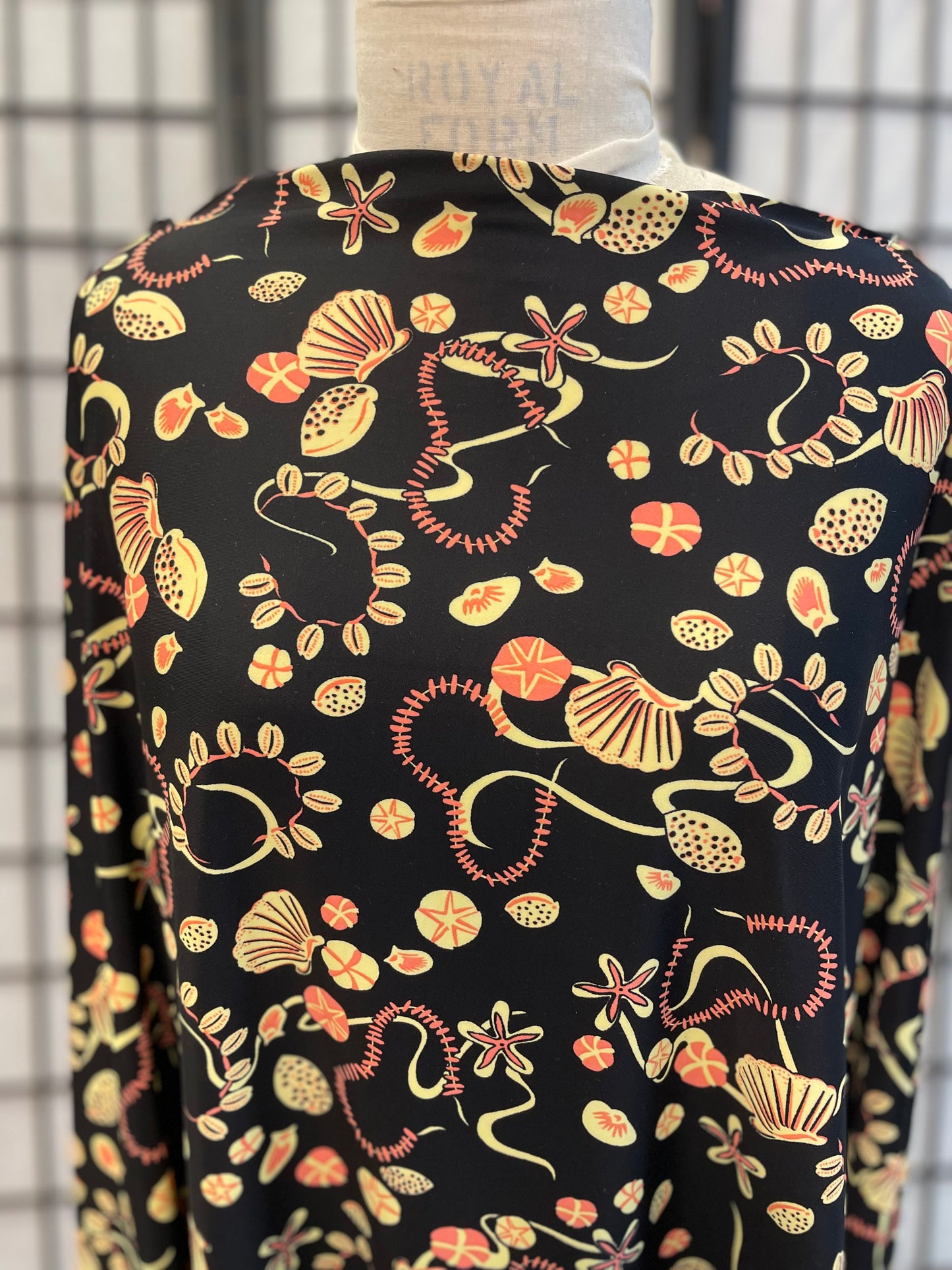 Spandex Jersey Sea Shell Print - Black, Pink, Yellow