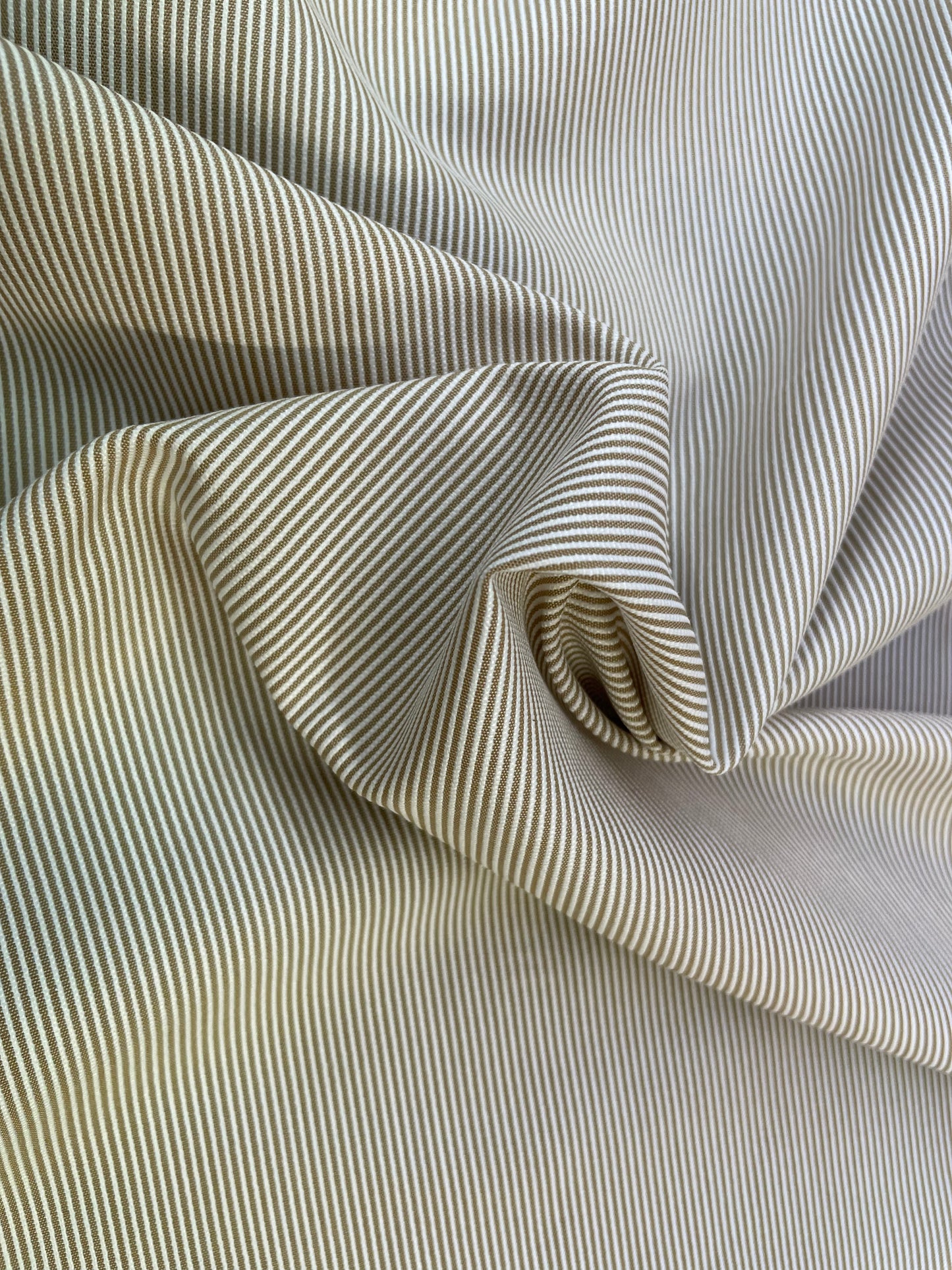 Stripe & Ridged Poly Cotton - Beige and White