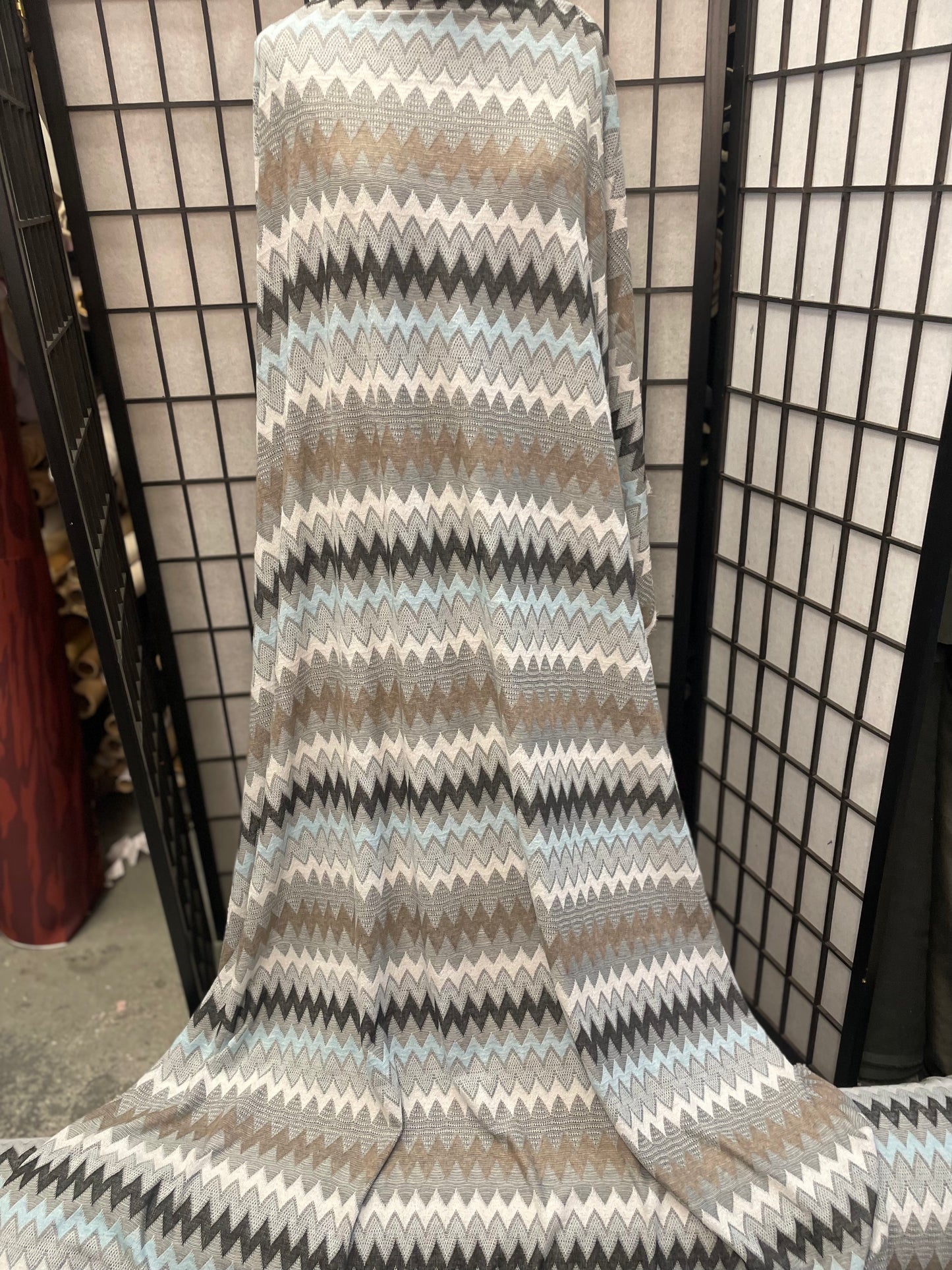 Chevron Poly Sweater Knit - Blue, Grey, White, Tan, Black